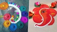 Ganeshotsav 2020 Rangoli Designs With Easy Video Tutorial: Beautiful Lord Ganesha Dot Rangoli Pics, Freestyle Patterns and Quick Muggulu Rangoli to Make on Ganesh Chaturthi