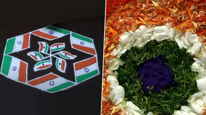 Easy Independence Day 2020 Rangoli Designs and Tricolour Muggulu Images: Beautiful Pookalam Patterns and Flower Kolams to Adorn Your Doorway on 15th August (Watch Videos)