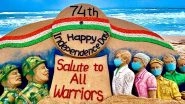 Independence Day 2020 Sand Art: Sudarsan Pattnaik Creates Beautiful Artwork Saluting COVID-19 Warriors and Brave Soldiers of Indian Army at Odisha's Puri Beach (See Picture)