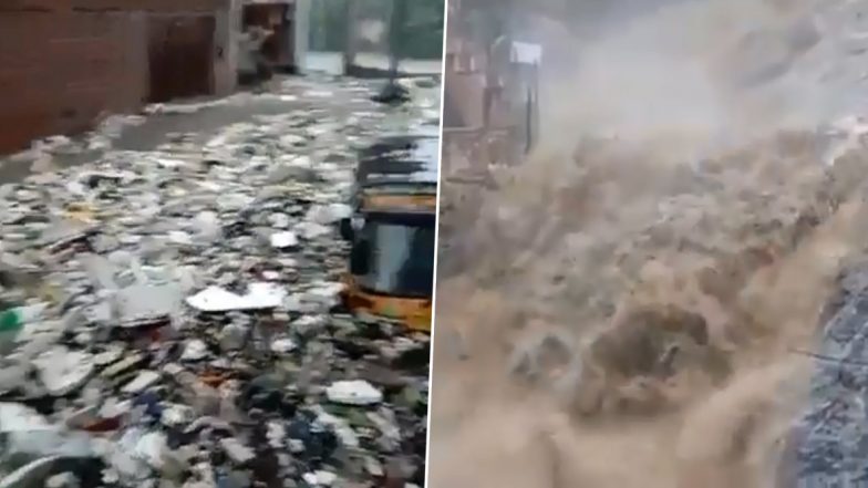 Jaipur Rains in Pics and Videos: Rajasthan Capital Ravaged With Severe Rainfall, Netizens Share Terrifying Visuals of Flooded Streets, Submerged Vehicles and Waste Returning on Road