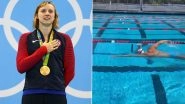 Katie Ledecky, US Olympic Champion, Stuns Netizens by Swimming With a Glass of Milk Balanced on Her Head (Watch Viral Video)