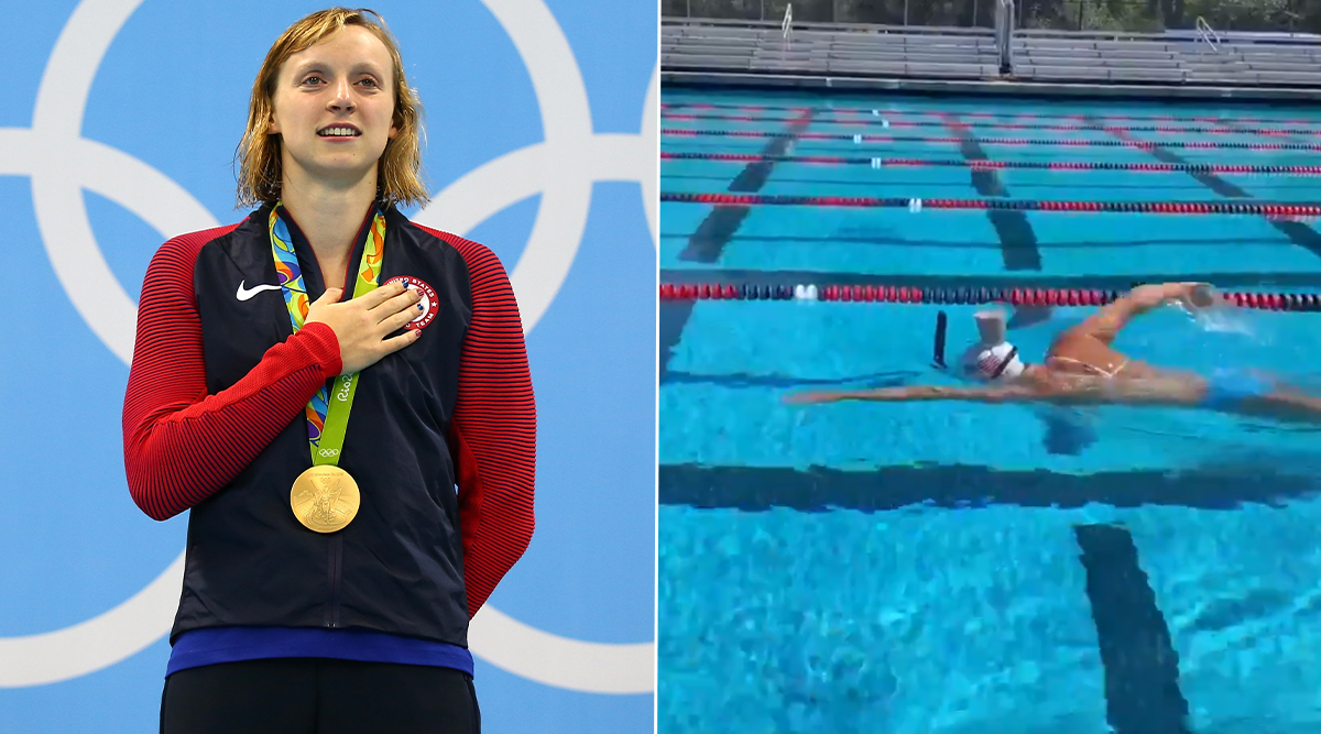 Katie Ledecky Us Olympic Champion Stuns Netizens By Swimming With A Glass Of Milk Balanced On