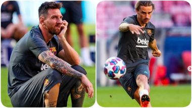 Lionel Messi, Antoine Greizmann & Team Barcelona Sweat it Out Ahead of Champions League 2019-20 Match Against Bayern Munich (Watch Video)