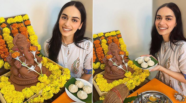 Manushi Chhillar Brings Ganpati Idol Home For the First Time on Ganesh Chaturthi (See Pictures)