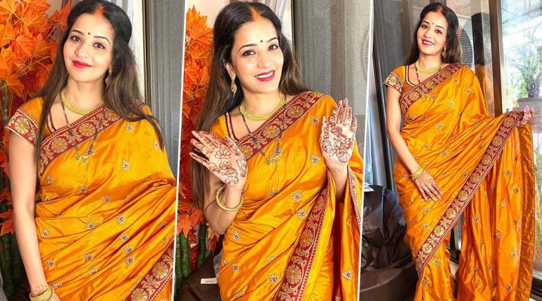 Nazar Fame Monalisa Celebrates Hartalika Teej, Flaunts Her Six-Yard And Mehendi!
