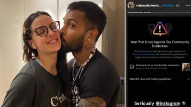 Natasa Stankovic Shares Her ‘Disappointment’ As Instagram Removes Picture of Hardik Pandya Kissing Her on Cheek (View Post)