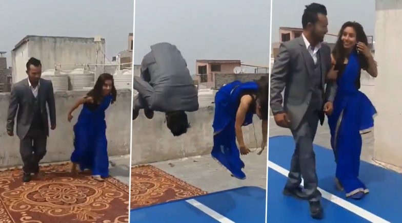 Gymnast Parul Arora's Stunning Front Flip in Blue Sare Leaves Netizens Amazed, Video Goes Viral