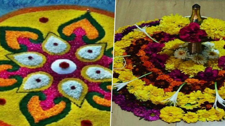 Last-Minute Onam 2020 Pookalam Patterns: Easy And Beautiful Rangoli Designs And Floral Drawings HD Images to Adorn Your Courtyard on Thiruvonam (Watch Videos)