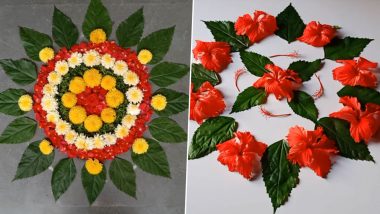 Onam 2020 Simple Pookalam Designs for Home: Varying Floral Patterns to Adorn Your Courtyard on Kerala's Harvest Festival (Watch Videos)