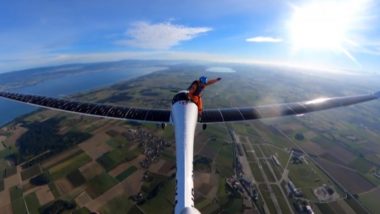 Swiss Parachutist Raphael Domjan Becomes World’s First Solar Skydiver, Jumps From 5000 Feet From Solar-Powered Plane (Watch Video)