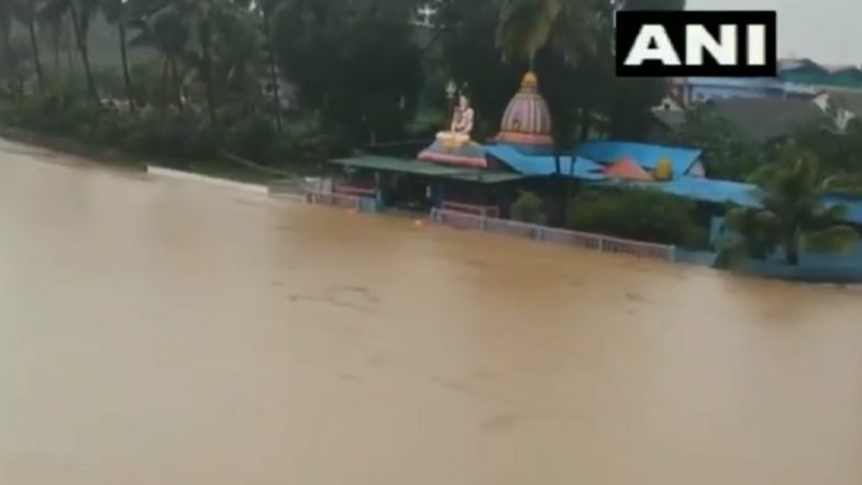 Karnataka Rains: Temple Submerged in Water Due to Overflowing of Hemavathi River in Hassan (Watch Video)