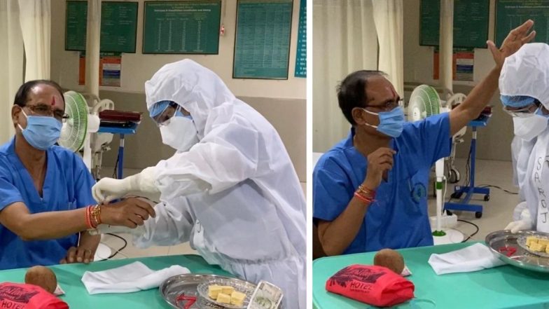 Raksha Bandhan 2020: Shivraj Singh Chouhan Gets Rakhi Tied by a Nurse Deployed at Madhya Pradesh CM's Ward in Hospital; View Pics