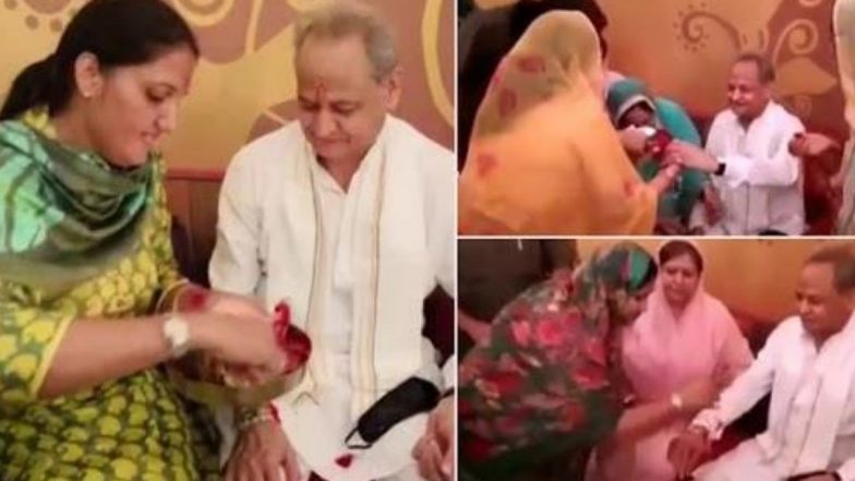 Raksha Bandhan 2020: Women MLAs Tie Rakhi to Rajasthan CM Ashok Gehlot at Hotel Suryagarh in Jaisalmer; View Pics