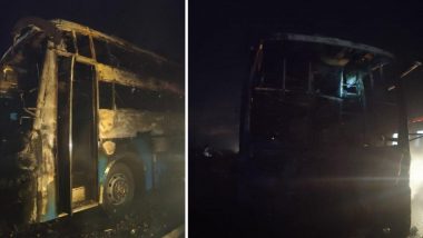 Karnataka Bus Fire: 5 People Charred to Death, 27 Injured, After Their Bus Catches Fire on National Highway 4 Near Chitradurga District