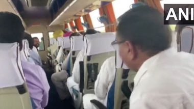 Rajasthan: Congress MLAs Staying at Suryagarh Hotel in Jaisalmer Sing Songs on Bus Enroute to Airport, Watch Video