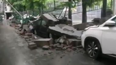 Delhi Rains Video: Row of Cars Damaged in Saket After Sidewall Collapsed Due to Heavy Downpour