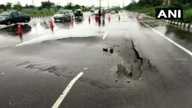 Gurugram Rains: Portion of Road Caves in Near IFFCO Chowk, Following Heavy Rains; View Photo