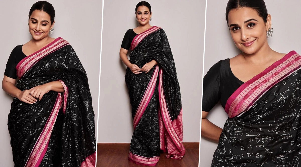 Vidya Balan in Sambalpuri silk saree for Shakuntala Devi E-promotions