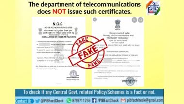 DoT Providing No Objection Certificates to Install Mobile Towers at Various Locations? PIB Fact Check Reveals Viral Post Is Fake