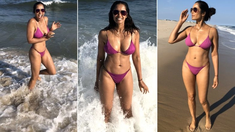 Padma Lakshmi Poses a In a Super Hot Pink Bikini Saying '50 Is The New 30!' (View Pics)