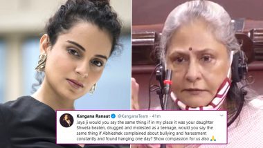 Kangana Ranaut Asks Jaya Bachchan If She Would Side With Bollywood If Daughter Shweta was 'Drugged and Molested' as a Teenager and Son Abhishek Was 'Found Hanging' (View Tweet)