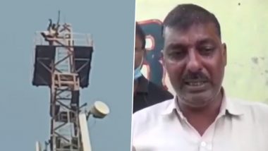 Man Climbs Mobile Tower After Quarrel With Wife in Moradabad, Persuaded to Come Down (Watch Video)
