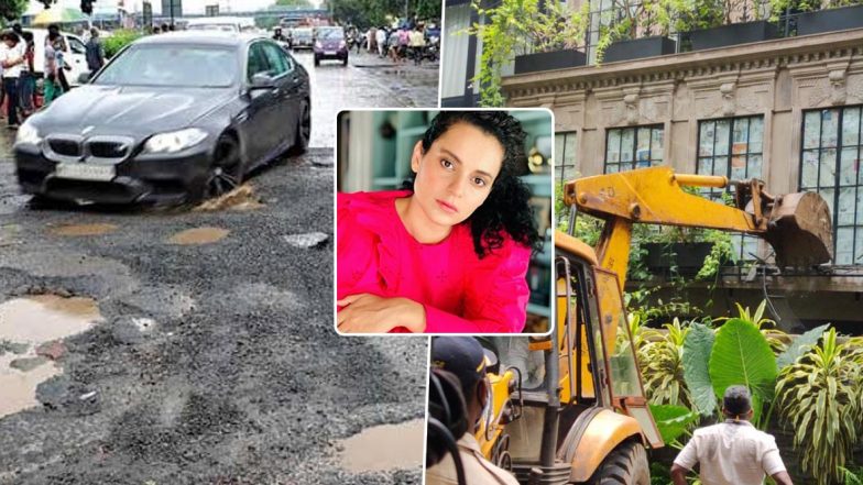 Kangana Ranaut's Office Demolished: Twitterati Slams BMC and Trends #DeathOfDemocracy by Sharing Pics of Pot Holes, Illegal Constructions in Mumbai