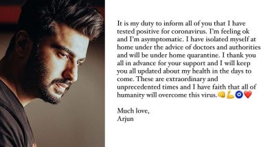 Arjun Kapoor Tests Positive For Coronavirus, To Be Under Home Quarantine (View Post)