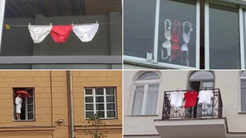 Belarus Protests: Lukashenko Dissenters Put 'White-Red-White' Undergarments in Balconies After Police Confiscates Flags