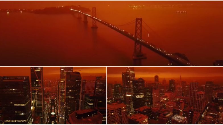 TERRIFYING! Drone Footage of Eerie Orange Skies in San Francisco Due to California Wildfires Looks Straight Out of an Apocalyptic Movie (Watch Viral Video)