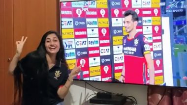 Yuzvendra Chahal’s Fiancee Dhanashree Verma Dances as Leg-Spinner Receives Man of the Match Award After SRH vs RCB IPL 2020 Match (Watch Video)