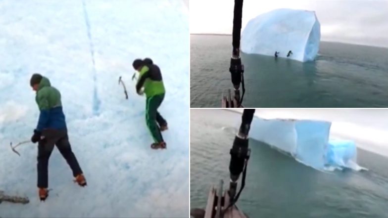 Giant Iceberg Flips Upside Down Pushing Explorers Scaling it Into Freezing Cold Arctic Waters! TERRIFYING Video Goes Viral