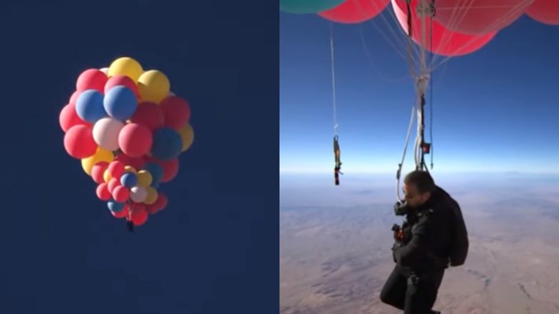 Illusionist David Blaine Flies Over the Arizona Desert Holding 52 Helium Balloons, Live Stunt ‘Ascension’ Breaks YouTube Record (Watch Video)
