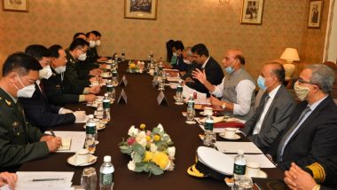 India-China Border Tensions: Rajnath Singh and His Chinese Counterpart Wei Fenghe Meet in Moscow to Discuss Border Dispute