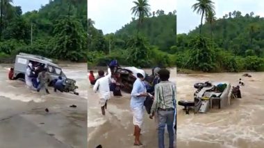 Video of Gujarat Villagers Rescuing 10 People in Banaskantha From Jeep Stuck in the Middle of Flooded River Goes Viral