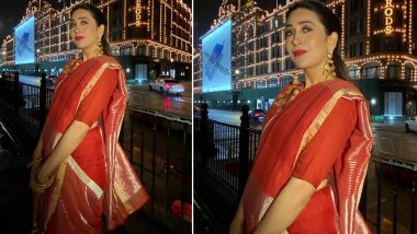 When Karisma Kapoor Had That Red Lip, Classy Saree, Gold Jewellery Vibe Going On for Her in London!
