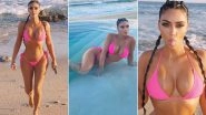 Kim Kardashian Oozes Sexiness In a Hot Pink Bikini While Chilling On a Beach (View Pics)