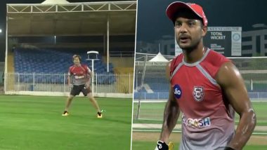 IPL 2020: KXIP Batsman Mayank Agarwal Swaps Roles With Fielding Coach Jonty Rhodes in Fun Practice Session (Watch Video)