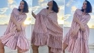 Neha Dhupia Strikes a Pose With the Perfect Set-Up &ndash; Cape Dress, Pink Stripes and Sunkissed Skies!