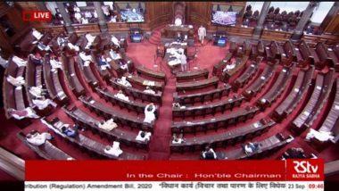 Uproar in Rajya Sabha: Opposition MPs Tear Papers, Jostle With Security Staff and Attempted To Go Near the Presiding Officer’s Chair (Watch Video)