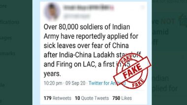 Over 80,000 Indian Army Soldiers Applied For Sick Leaves Fearing China? PIB Fact Check Terms Viral Tweet Fake