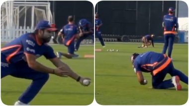 Rohit Sharma Grabs One-Handed Stunner Ahead of Mumbai Indians vs Chennai Super Kings, IPL 2020 (Watch Video)