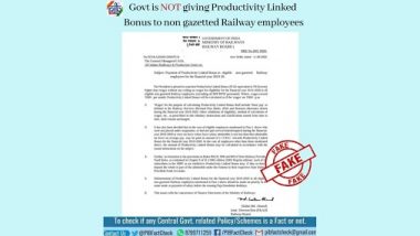 Non-Gazetted Railway Employees to Get Productivity Linked Bonus by Government in 2019–20? PIB Fact Check Reveals Truth Behind Fake Post