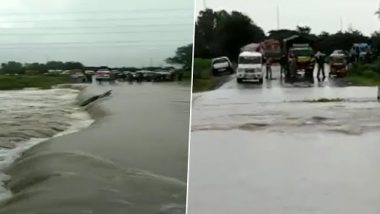 Andhra Pradesh Rains: Road in Vennadevi Area of Guntur District Gets Washed Away, Bridge Damaged Due to Heavy Rainfall (Watch Video)