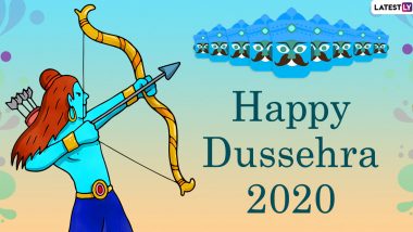 Happy Dussehra 2020 Wishes Images & Ravana Dahan HD Wallpapers for Free Download Online: Celebrate Vijayadashami With WhatsApp Stickers and GIF Greetings