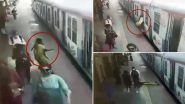 RPF Personnel Pulls Woman to Safety After She Falls While Trying to Board Moving Local Train at Ghatkopar Station, Watch Video