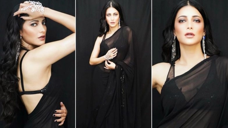 Shruti Haasan Channeling Her Inner Yash Raj Heroine in this Scintillating Black Shantanu & Nikhil Saree (View Pics)