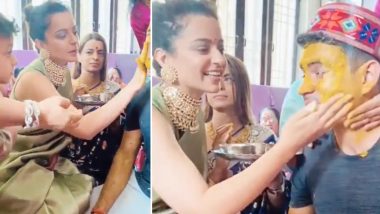 Kangana Ranaut Rubs Haldi on Brother Aksht’s Face; Shares 'Badhai' Ceremony's Video Ahead of His Wedding in November – WATCH