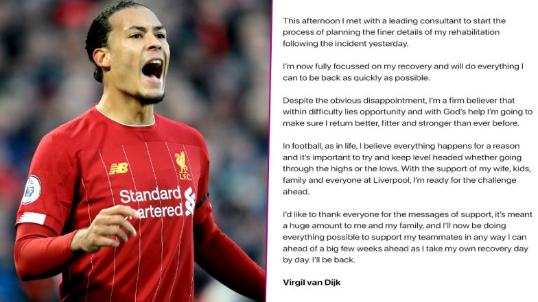 Virgil Van Dijk To Undergo Knee Surgery, Liverpool Defender Vows To Come Back Stronger