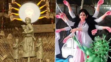 Durga Puja 2020 Idols: From Artist Pallab Bhaumik’s ‘Migrant’ Idol to Maa Durga Slaying the COVID-19 Virus, Here’s How the Pandemic Inspired These Innovative Creations (See Pics)